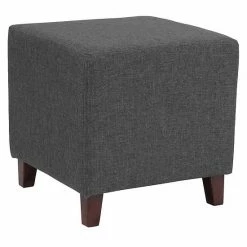 Emma+Oliver Emma And Oliver Taut Upholstered Cube Ottoman Pouf In Black LeatherSoft Black Fabric