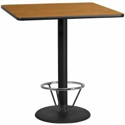 Emma+Oliver Emma And Oliver 42" Square Walnut Laminate Bar Table Top-24"RD Base/Foot Ring -Emma+Oliver shop unnamed file 2327