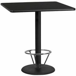 Emma+Oliver Emma And Oliver 42" Square Walnut Laminate Bar Table Top-24"RD Base/Foot Ring -Emma+Oliver shop unnamed file 2328