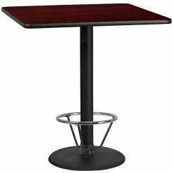 Emma+Oliver Emma And Oliver 42" Square Walnut Laminate Bar Table Top-24"RD Base/Foot Ring -Emma+Oliver shop unnamed file 2329