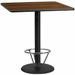 Emma+Oliver Emma And Oliver 42" Square Walnut Laminate Bar Table Top-24"RD Base/Foot Ring -Emma+Oliver shop unnamed file 2330