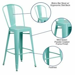 Emma+Oliver Emma And Oliver Commercial Grade 30"H Mint Green Metal Indoor-Outdoor Barstool With Back -Emma+Oliver shop unnamed file 2346