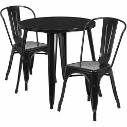Emma+Oliver Emma And Oliver Commercial 30" Round Green Metal Indoor-Outdoor Table Set With 2 Cafe Chairs Black -Emma+Oliver shop unnamed file 237