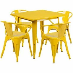 Emma+Oliver Emma And Oliver Commercial Grade 31.5" Square Orange Metal Indoor-Outdoor Table Set-4 Arm Chairs Yellow -Emma+Oliver shop unnamed file 2384