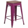 Emma+Oliver Emma And Oliver 24"H Backless Purple Counter Height Stool With Wood Seat