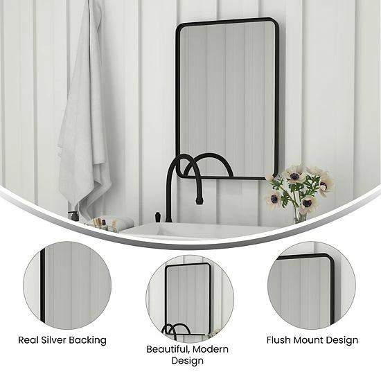 Emma+Oliver Emma And Oliver Afsin 20" X 30" Rectangular Wall Mirror With Black Frame, Silver Backing For Clarity And Shatterproof Glass For Entryways, Bathrooms & More 4 Emma+Oliver Emma And Oliver Afsin 20" X 30" Rectangular Wall Mirror With Black Frame, Silver Backing For Clarity And Shatterproof Glass For Entryways, Bathrooms & More - Image 4