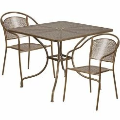 Emma+Oliver Emma And Oliver Commercial Grade 35.5" Square Black Patio Table Set-2 Round Back Chairs Gold -Emma+Oliver shop unnamed file 2444