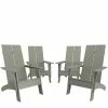 Emma+Oliver Emma And Oliver Set Of 4 White Modern Dual Slat Back Indoor/Outdoor Adirondack Style Chairs