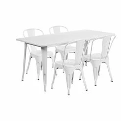 Emma+Oliver Emma And Oliver Commercial Grade Rectangular Red Metal Indoor-Outdoor Table Set-4 Stack Chairs White -Emma+Oliver shop unnamed file 2469