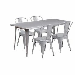Emma+Oliver Emma And Oliver Commercial Grade Rectangular Red Metal Indoor-Outdoor Table Set-4 Stack Chairs White -Emma+Oliver shop unnamed file 2470