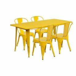 Emma+Oliver Emma And Oliver Commercial Grade Rectangular Red Metal Indoor-Outdoor Table Set-4 Stack Chairs White -Emma+Oliver shop unnamed file 2471