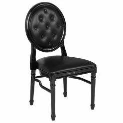 Emma+Oliver Emma And Oliver King Louis Dining/Desk Chair With Transparent Back, Black Vinyl Seat/Frame Taupevinylsilverframe