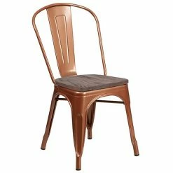 Emma+Oliver Emma And Oliver Copper Metal Stackable Chair With Wood Seat