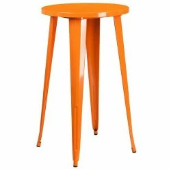 Emma+Oliver Emma And Oliver Commercial 24" Round Silver Metal Bar Table Set-4 Square Seat Backless Stools Orange -Emma+Oliver shop unnamed file 2509