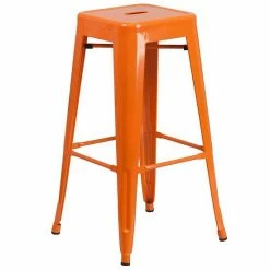 Emma+Oliver Emma And Oliver Commercial 24" Round Silver Metal Bar Table Set-4 Square Seat Backless Stools Orange -Emma+Oliver shop unnamed file 2510