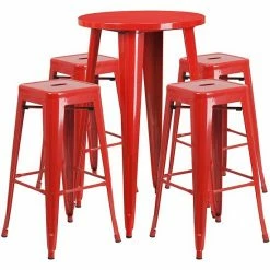 Emma+Oliver Emma And Oliver Commercial 24" Round Silver Metal Bar Table Set-4 Square Seat Backless Stools Orange -Emma+Oliver shop unnamed file 2513
