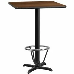 Emma+Oliver Emma And Oliver 24" Square Black Laminate Bar Table Top-22"x22" Base/Foot Ring