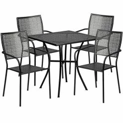 Emma+Oliver Emma And Oliver Commercial Grade 28" Square White Patio Table Set-4 Square Back Chairs Gold -Emma+Oliver shop unnamed file 2561