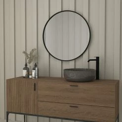 Emma+Oliver Emma And Oliver Mersin 16" Round Wall Mounted Mirror With Matte Black Iron Frame, Silver Backing And Shatterproof Glass For Entryways, Bathrooms And More -Emma+Oliver shop unnamed file 2565