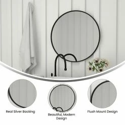 Emma+Oliver Emma And Oliver Mersin 16" Round Wall Mounted Mirror With Matte Black Iron Frame, Silver Backing And Shatterproof Glass For Entryways, Bathrooms And More -Emma+Oliver shop unnamed file 2566