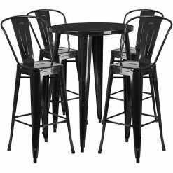 Emma+Oliver Emma And Oliver Commercial 30" Round Green Metal Indoor-Outdoor Bar Table Set-4 Cafe Stools Silver