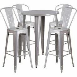 Emma+Oliver Emma And Oliver Commercial 30" Round Green Metal Indoor-Outdoor Bar Table Set-4 Cafe Stools Silver -Emma+Oliver shop unnamed file 2574
