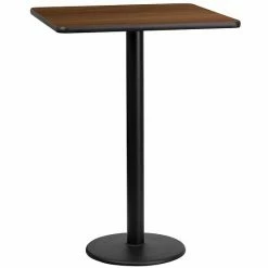 Emma+Oliver Emma And Oliver 24" Square Walnut Laminate Bar Table Top-18"RD Base