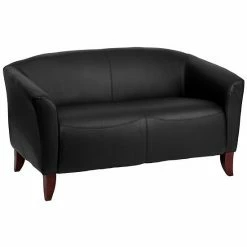 Emma+Oliver Emma And Oliver Black LeatherSoft Loveseat With Cherry Wood Feet