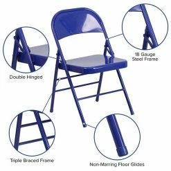 Emma+Oliver Emma And Oliver 2 Pack Sedona Coral Triple Braced & Double Hinged Metal Folding Chair Cobalt Blue -Emma+Oliver shop unnamed file 2637