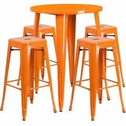 Emma+Oliver Emma And Oliver Commercial 30" Round Orange Metal Bar Table Set-4 Square Seat Backless Stools -Emma+Oliver shop unnamed file 2658