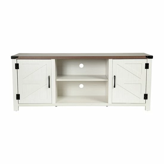 Emma+Oliver Emma and Oliver Troyer Barn Door Style TV Stand for up to 65" TV's - White Wash with Walnut Top Entertainment Center - 59" Media Console with Adjustable Middle Shelf Whitewalnut Emma+Oliver Emma And Oliver Troyer Barn Door Style TV Stand For Up To 65" TV's - White Wash With Walnut Top Entertainment Center - 59" Media Console With Adjustable Middle Shelf Whitewalnut -Emma+Oliver shop unnamed file 266