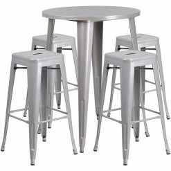 Emma+Oliver Emma And Oliver Commercial 30" Round Orange Metal Bar Table Set-4 Square Seat Backless Stools -Emma+Oliver shop unnamed file 2661