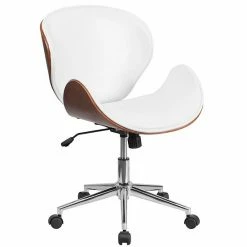 Emma+Oliver Emma And Oliver Mid-Back Walnut Wood Conference Office Chair In White LeatherSoft Blackleathersoftwalnut