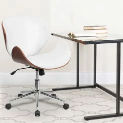 Alternative view of Emma+Oliver Emma And Oliver Mid-Back Walnut Wood Conference Office Chair In White LeatherSoft Blackleathersoftwalnut
