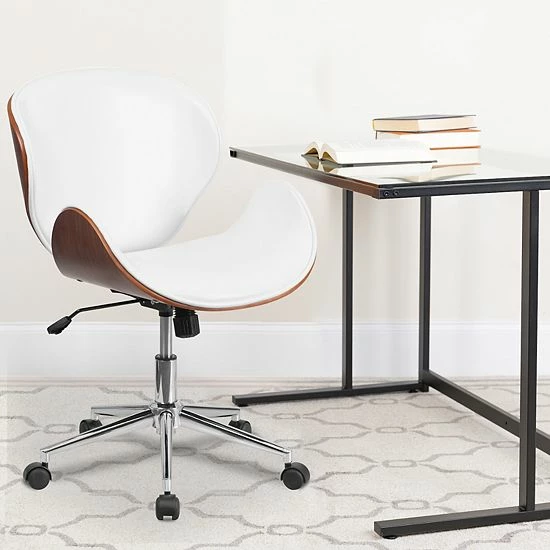 Emma+Oliver Emma And Oliver Mid-Back Walnut Wood Conference Office Chair In White LeatherSoft Blackleathersoftwalnut 2 Emma+Oliver Emma And Oliver Mid-Back Walnut Wood Conference Office Chair In White LeatherSoft Blackleathersoftwalnut - Image 2