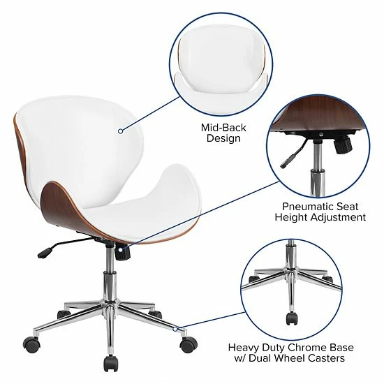 Emma+Oliver Emma And Oliver Mid-Back Walnut Wood Conference Office Chair In White LeatherSoft Blackleathersoftwalnut 3 Emma+Oliver Emma And Oliver Mid-Back Walnut Wood Conference Office Chair In White LeatherSoft Blackleathersoftwalnut - Image 3