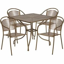 Emma+Oliver Emma And Oliver Commercial Grade 35.5" Square Black Patio Table Set-4 Round Back Chairs Coral
