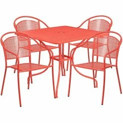 Emma+Oliver Emma And Oliver Commercial Grade 35.5" Square Black Patio Table Set-4 Round Back Chairs Coral -Emma+Oliver shop unnamed file 2688