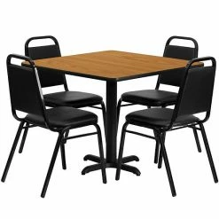 Emma+Oliver Emma And Oliver 36"SQ Walnut Laminate Table Set-X-Base & 4 Black Banquet Chairs Mahoganytopblack -Emma+Oliver shop unnamed file 2696