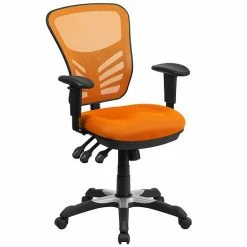 Emma+Oliver Emma And Oliver Mid-Back Yellow-Orange Mesh Swivel Ergonomic Office Chair With Adjustable Arms