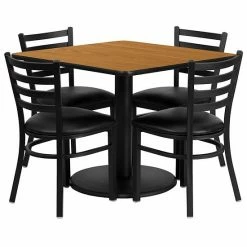 Emma+Oliver Emma And Oliver 36SQ Natural Table Set-RD Base & 4 Ladder Back Chairs,Black Seat Blacktopblackvinylseat -Emma+Oliver shop unnamed file 2710