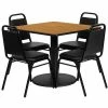 Emma+Oliver Emma And Oliver 36"SQ Black Laminate Table Set-RD Base & 4 Black Banquet Chairs Blacktopblackvinylseat