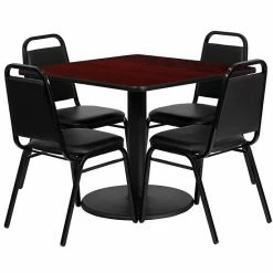 Emma+Oliver Emma And Oliver 36"SQ Black Laminate Table Set-RD Base & 4 Black Banquet Chairs Blacktopblackvinylseat -Emma+Oliver shop unnamed file 2727
