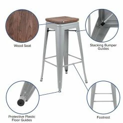 Emma+Oliver Emma And Oliver 30" High Metal Indoor Bar Stool With Wood Seat In Teal - Stackable Set Of 4 -Emma+Oliver shop unnamed file 2731