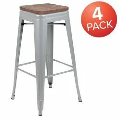 Emma+Oliver Emma And Oliver 30" High Metal Indoor Bar Stool With Wood Seat In Teal - Stackable Set Of 4 -Emma+Oliver shop unnamed file 2733