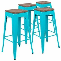 Emma+Oliver Emma And Oliver 30" High Metal Indoor Bar Stool With Wood Seat In Teal - Stackable Set Of 4 -Emma+Oliver shop unnamed file 2735