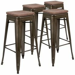 Emma+Oliver Emma And Oliver 30" High Metal Indoor Bar Stool With Wood Seat In Teal - Stackable Set Of 4 -Emma+Oliver shop unnamed file 2736