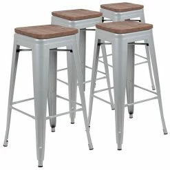 Emma+Oliver Emma And Oliver 30" High Metal Indoor Bar Stool With Wood Seat In Teal - Stackable Set Of 4 -Emma+Oliver shop unnamed file 2737