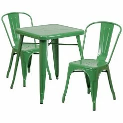 Emma+Oliver Emma And Oliver Commercial 23.75" Square Silver Metal Indoor-Outdoor Table Set-2 Stack Chairs