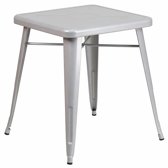 Emma+Oliver Emma And Oliver Commercial 23.75" Square Silver Metal Indoor-Outdoor Table Set-2 Stack Chairs 4 Emma+Oliver Emma And Oliver Commercial 23.75" Square Silver Metal Indoor-Outdoor Table Set-2 Stack Chairs - Image 4